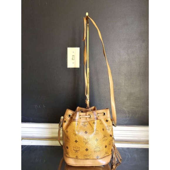 Authentic MCM Brown Visetos Leather Drawstring Bucket Bag - Picture 2 of 12